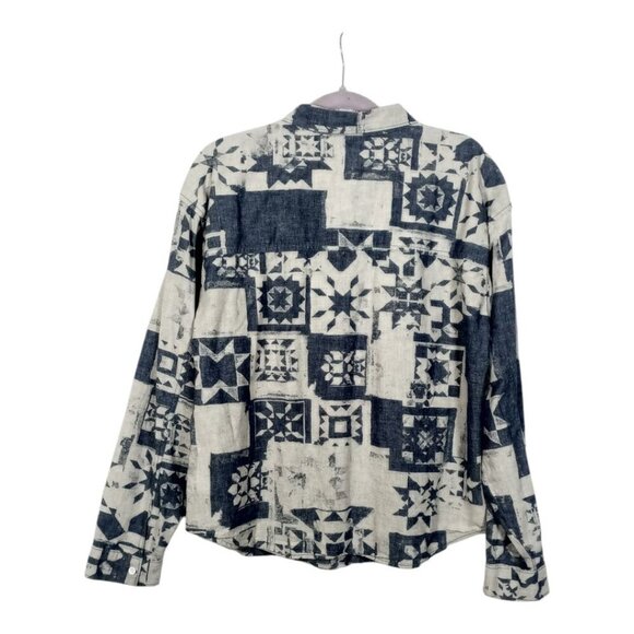 VANS Women's Size XL Ashley Blue Geometric Button Up Chest Pockets Long Sleeve - Picture 2 of 11